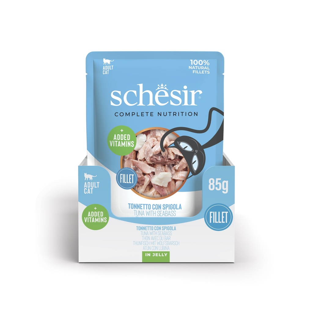 Schesir Complete & Balanced Nutrition Wet Cat Food in Jelly Pouch- Tuna With Seabass 85g [MOQ:12pcs]