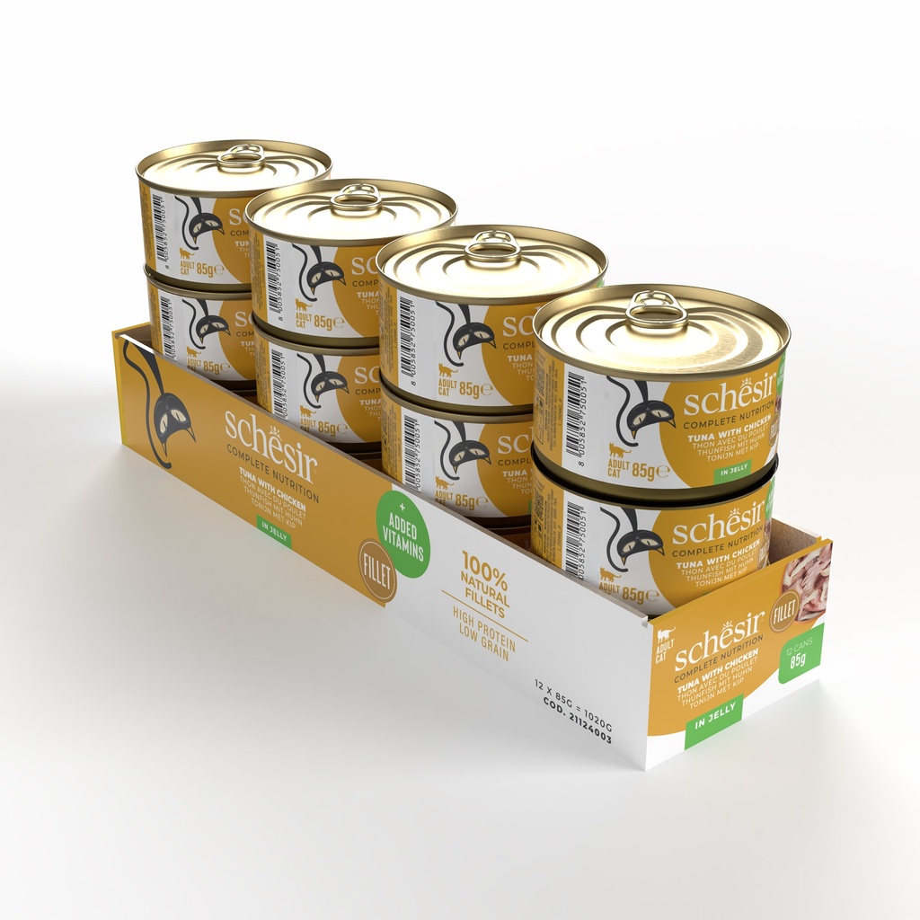 Schesir Complete & Balanced Nutrition Wet Cat Food in Jelly Can- Tuna With Chicken 85g [MOQ:12pcs]