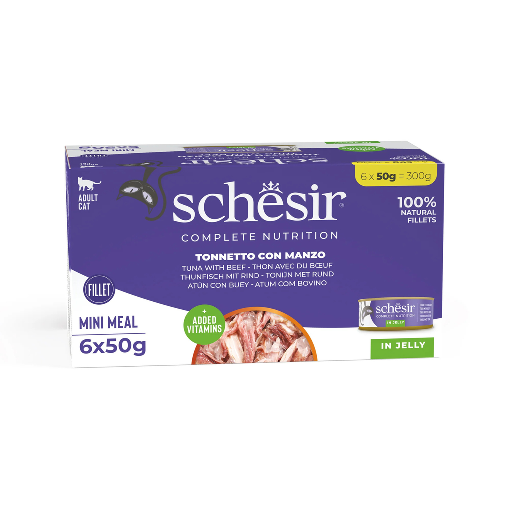 Schesir Complete & Balanced Nutrition Wet Cat Food in Jelly Can[Multi pack]- Tuna With Beef-(6X50g)