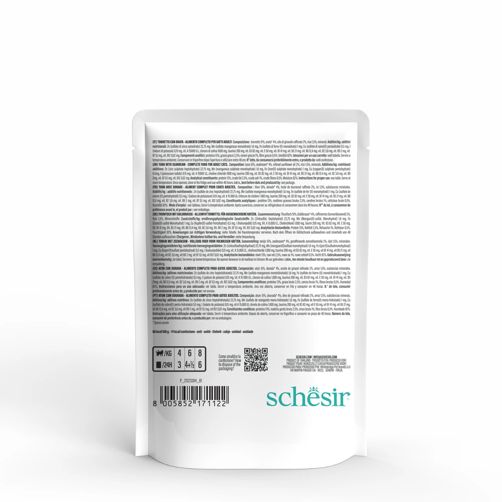 Schesir Complete & Balanced Nutrition Wet Cat Food in Jelly Pouch- Tuna With Seabreem 85g [MOQ:12pcs]