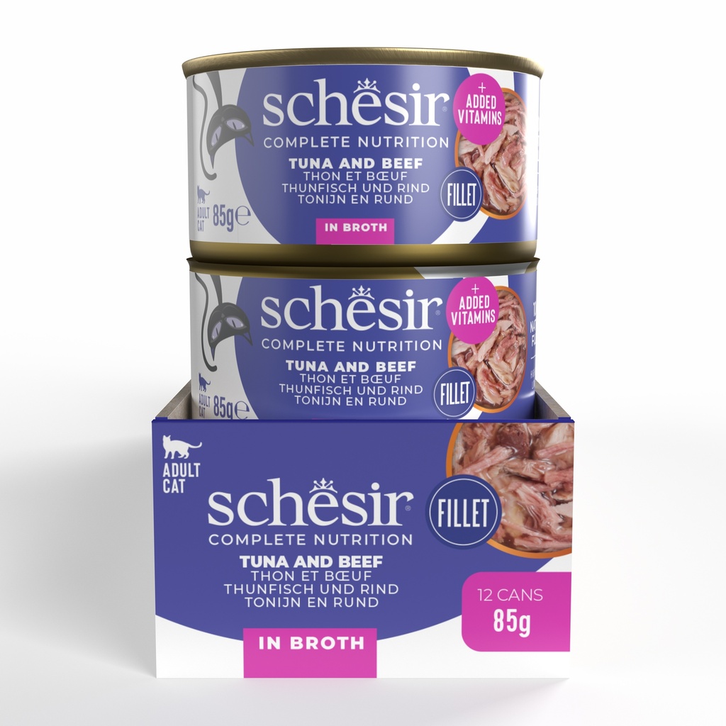 Schesir Complete & Balanced Nutrition Wet Cat Food in Broth Can- Tuna With Beef 85g [MOQ:12pcs]