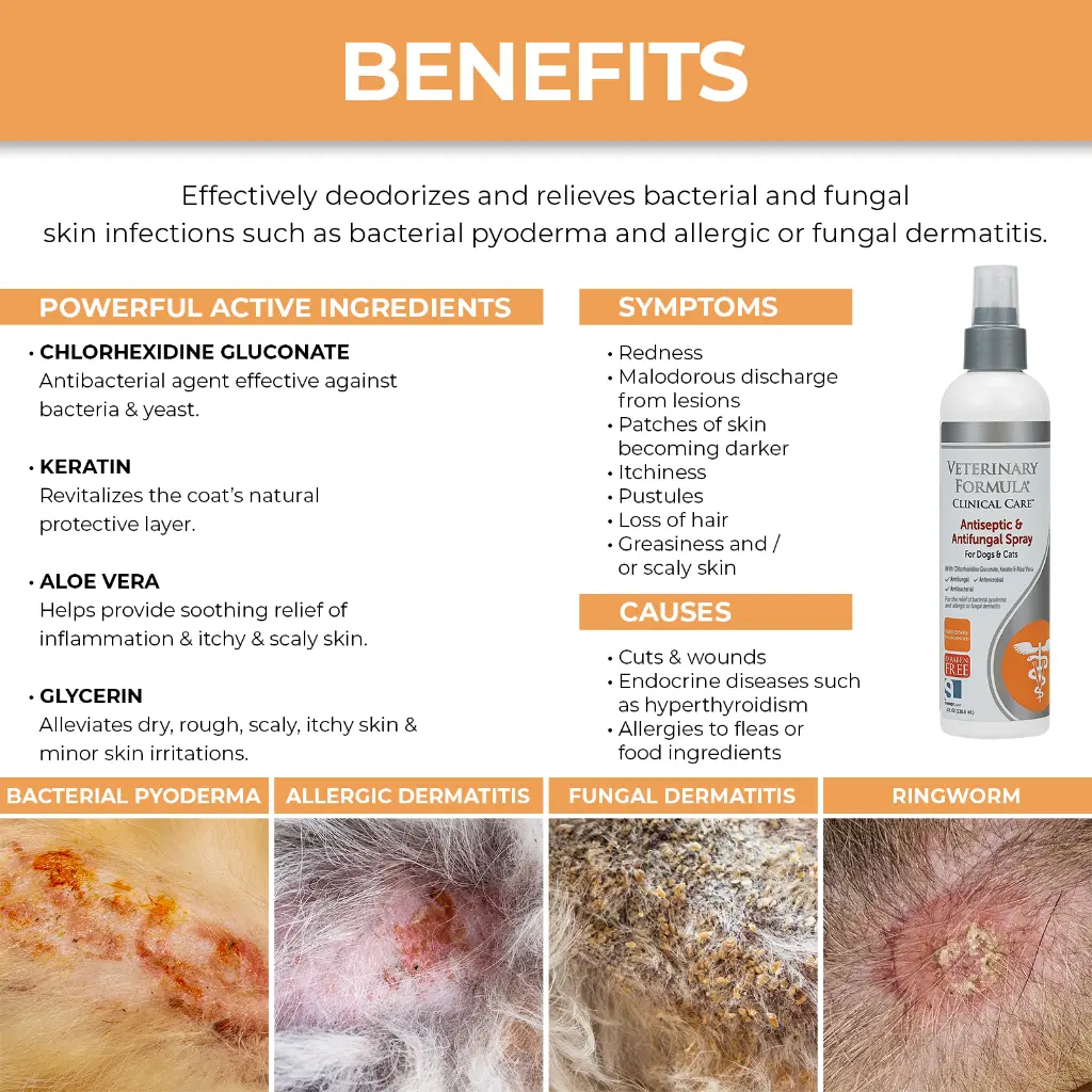 Synergy Labs Veterinary Formula Clinical Care Antiseptic & Antifungal Spray For Dogs & Cats 236ml[Volume - 236ml]