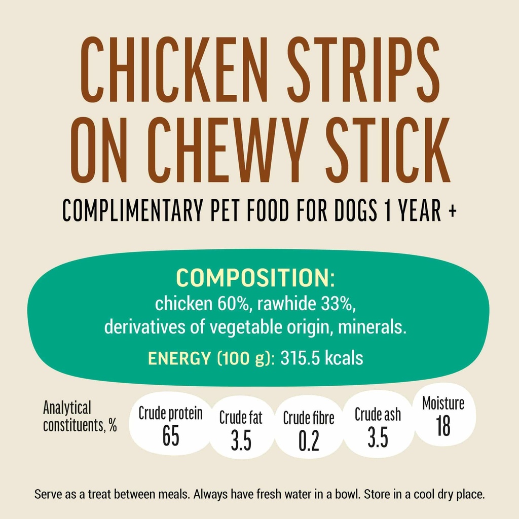 Dog Fest Chicken Strips On Chewy Stick For Adult Dogs - 500g