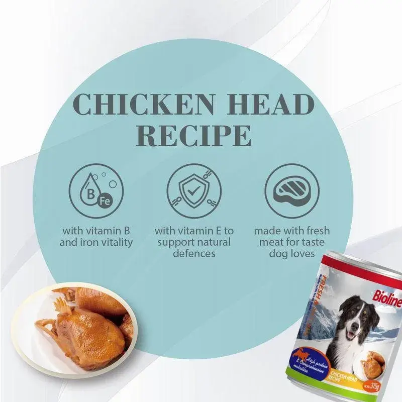 Bioline Canned Dog Food 375g -Min Order 24 pcs (24 Cans / Box)[Flavor - Chicken Head]
