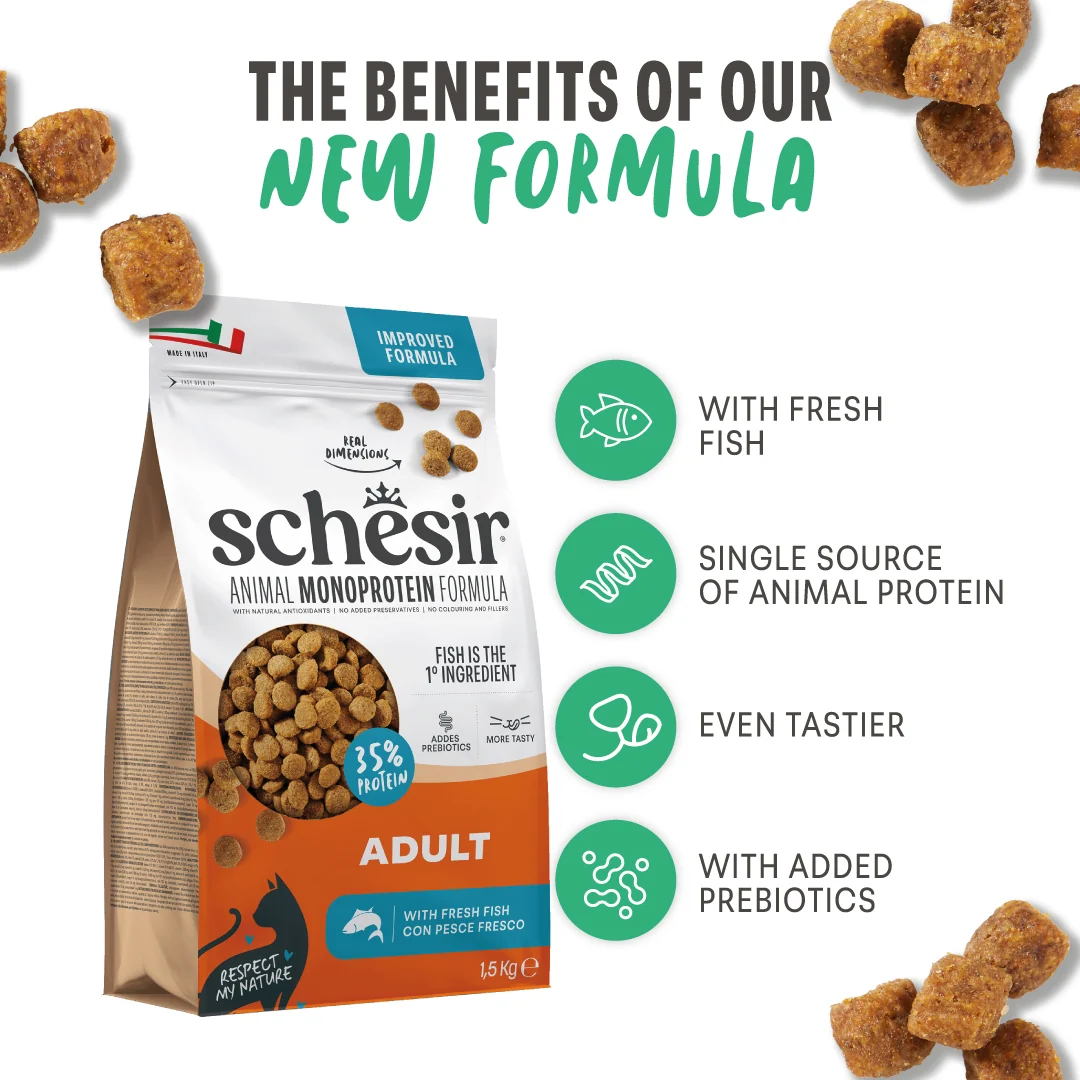 Schesir Monoprotein Adult Dry Cat Food – Fresh Fish-1.5kg