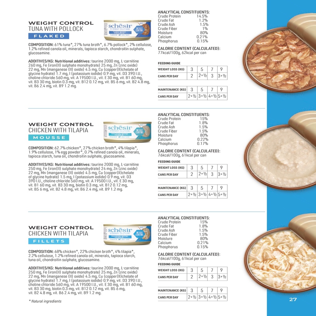Schesir Veterinary Solutions-Weight Control-Can For Cat-Wholefood Variety Pack 3x80g