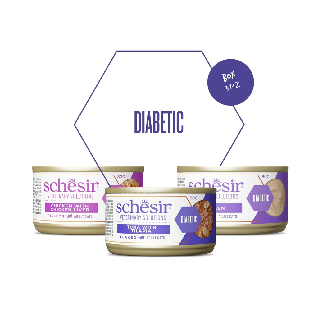 Schesir Veterinary Solutions-Diabetic-Can For Cat-Wholefood Variety Pack 3x80g