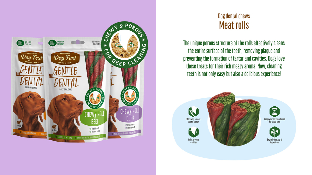 Dog Fest Dental Treats For Adult Dogs -Chewy Roll - Beef 100g