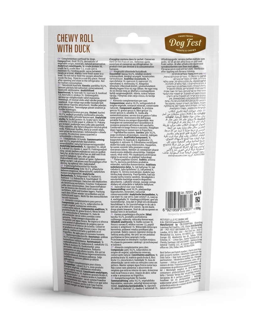 Dog Fest Dental Treats For Adult Dogs -Chewy Roll -Duck 100g