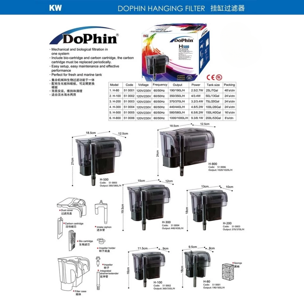 KW Zone Dophin Hanging Filter[Model - FDH800]