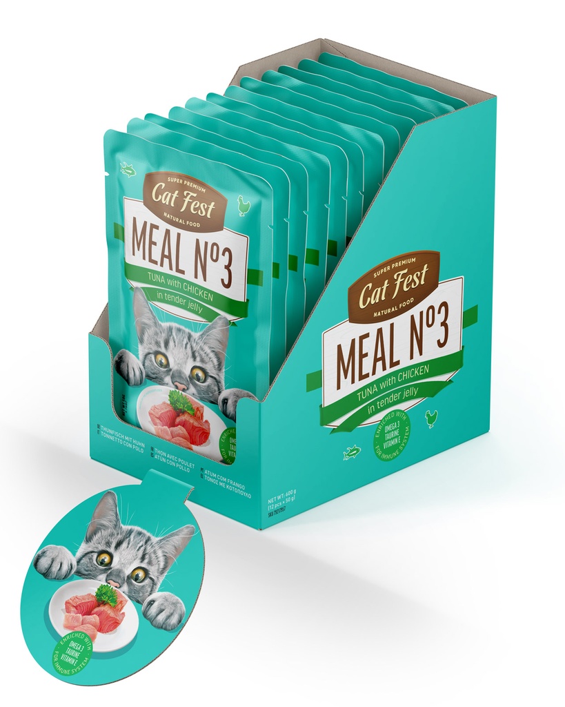 Cat Fest Meal No 3 Cat Food in Jelly-Tuna With Chicken 50g [Minimum Order:12pcs]