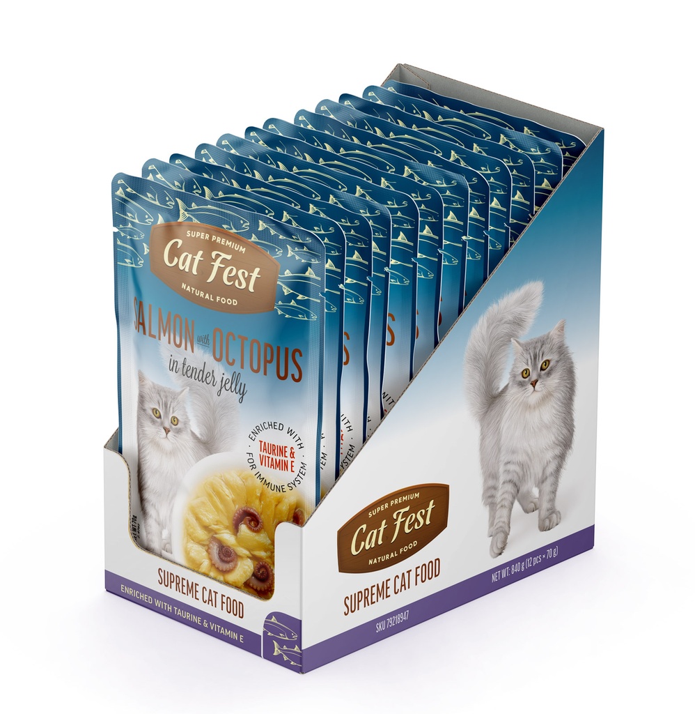 Cat Fest Salmon With Octopus In Tender Jelly For Cats 70g [MOQ:12pcs]