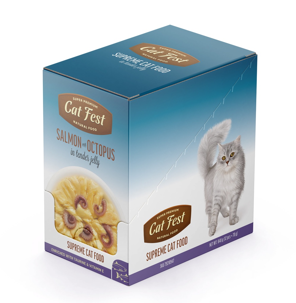 Cat Fest Salmon With Octopus In Tender Jelly For Cats 70g [MOQ:12pcs]