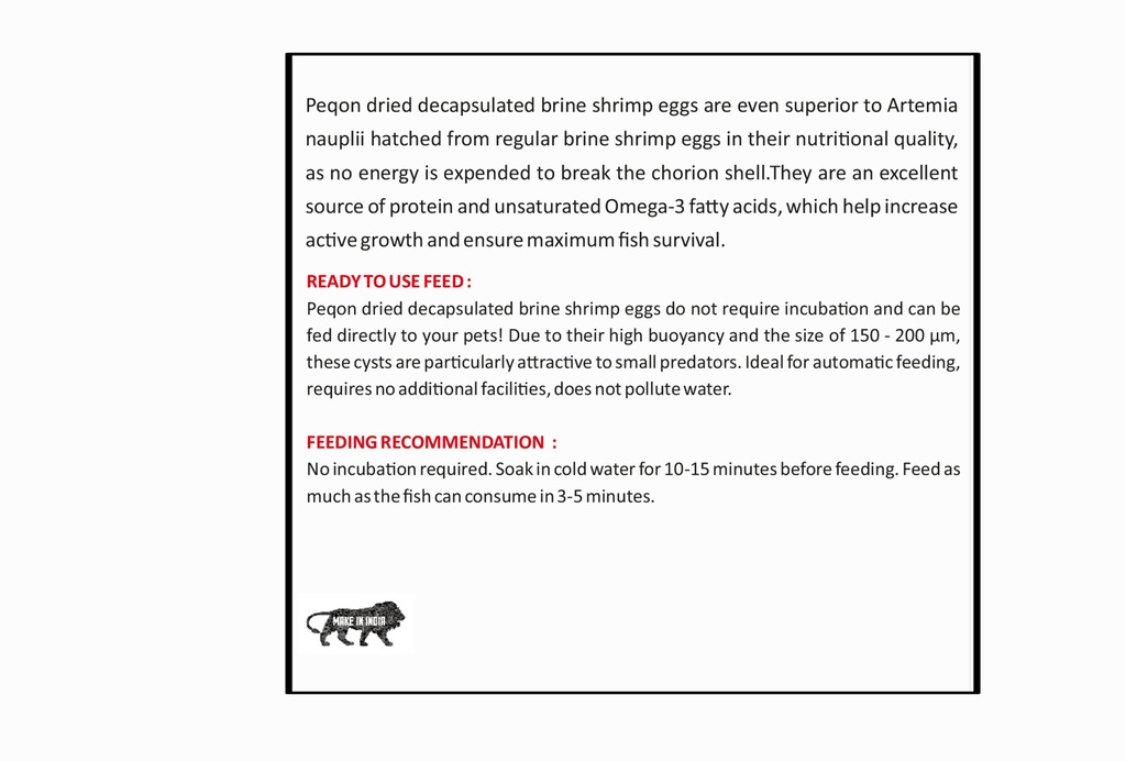 Horizone Peqon Decap Artemia Cyst – Ready-to-Feed Decapsulated Brine Shrimp Eggs (80 Capsules) – No Hatching Needed