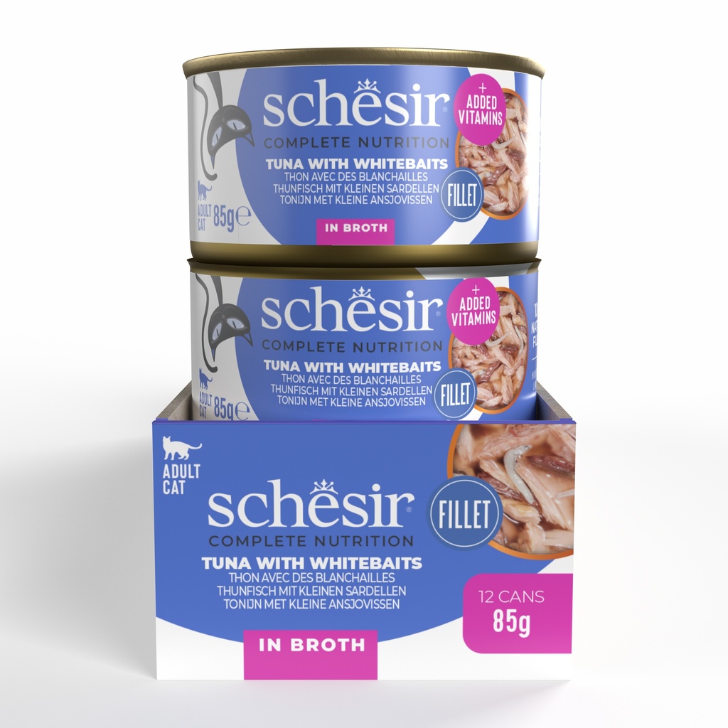 Schesir Complete & Balanced Nutrition Wet Cat Food in Broth Can- Tuna With Whitebait 85g [MOQ:12pcs]
