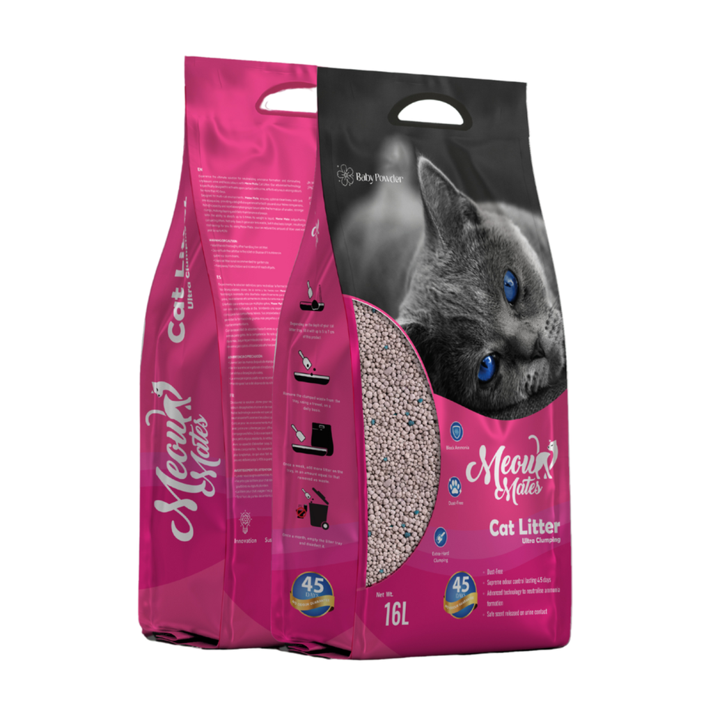 Meow Mates Bentonite Cat Litter - Baby Powder Scent 16L-10kg