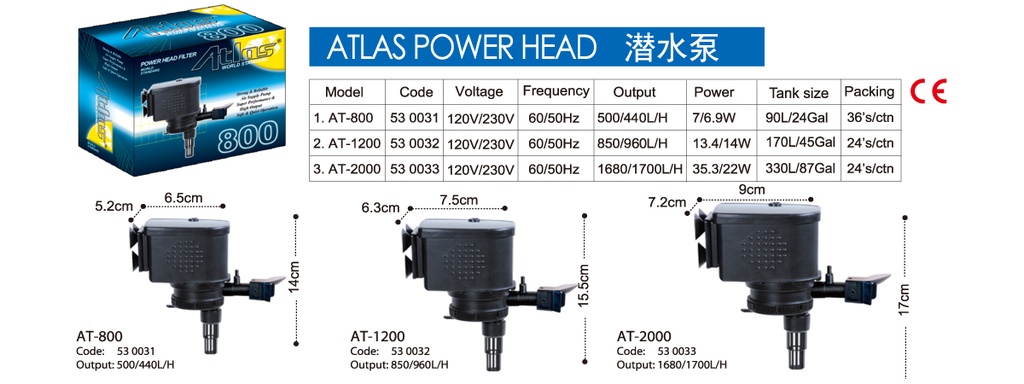 KW Zone Atlas AT - 1200 Power Head[Max Output - 800L/H, Model - PHAT800]