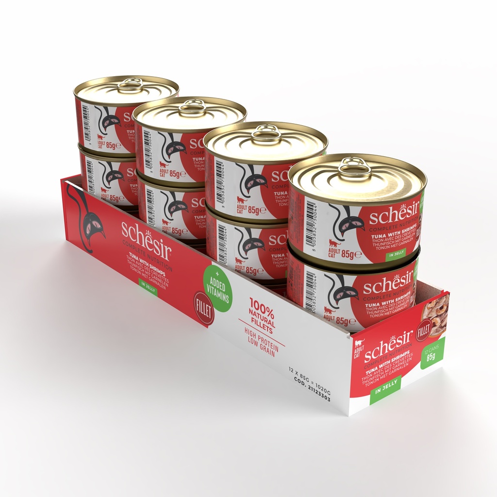 Schesir Complete & Balanced Nutrition Wet Cat Food in Jelly Can- Tuna With Shrimp 85g [MOQ:12pcs]