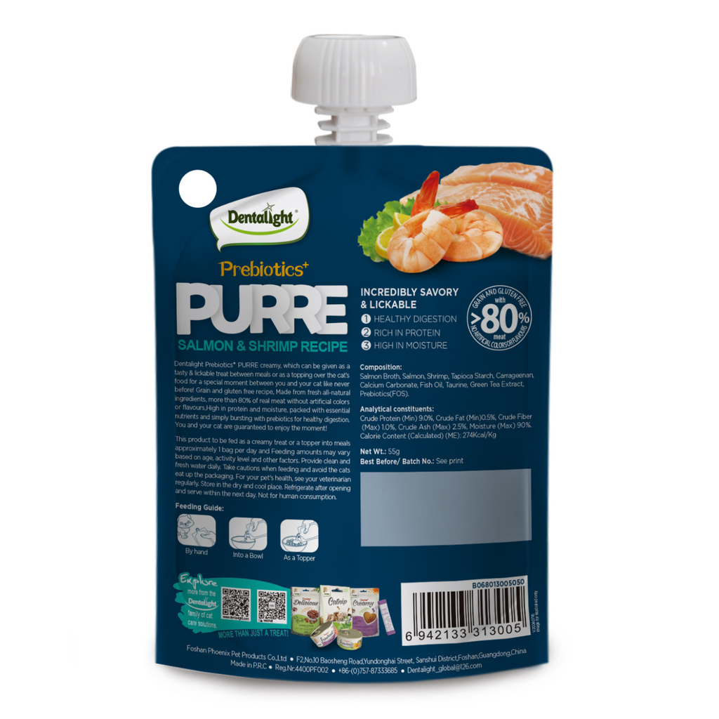 Dentalight Prebiotics+ PURRE creamy Treats For Cats-Salmon & Shrimp 85g