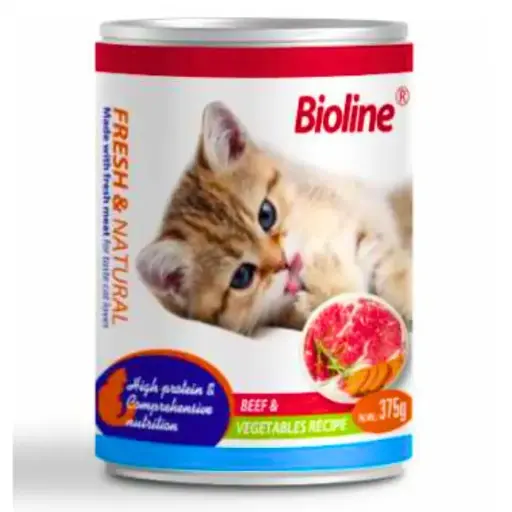 Bioline Canned Cat Food 375g  -Min Order 24 pcs (24 Cans / Box)[Flavor - Beef & Vegetables]