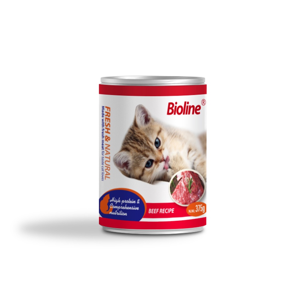Bioline Canned Cat Food 375g  -Min Order 24 pcs (24 Cans / Box)[Flavor - Beef]