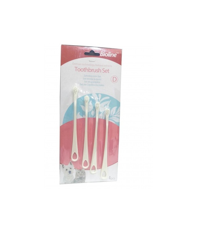 Bioline Toothbrush Set For Cats & Puppy 4 Pcs[Count - 4, Length - 15.5cm]