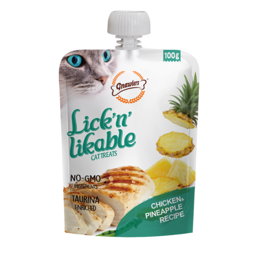 Gnawlers Lick 'n' Lickable Cat Treats 100g - Chicken & Pineapple