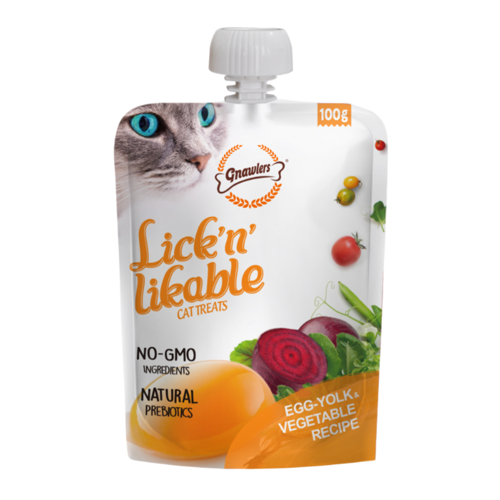 Gnawlers Lick 'n' Lickable Cat Treats 100g - Egg Yolk & Vegetable