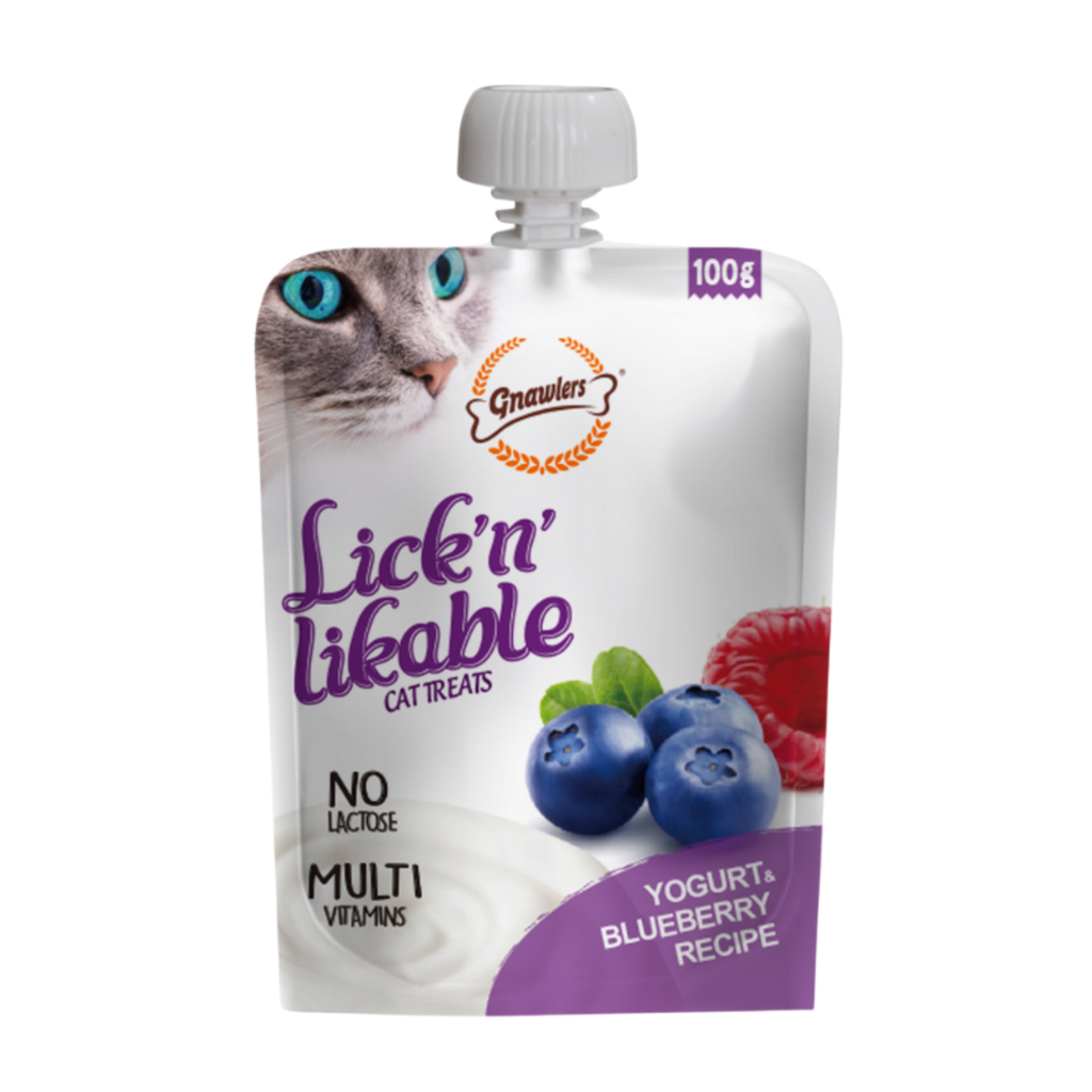 Gnawlers Lick 'n' Lickable Cat Treats 100g - Yogurt & Blueberry