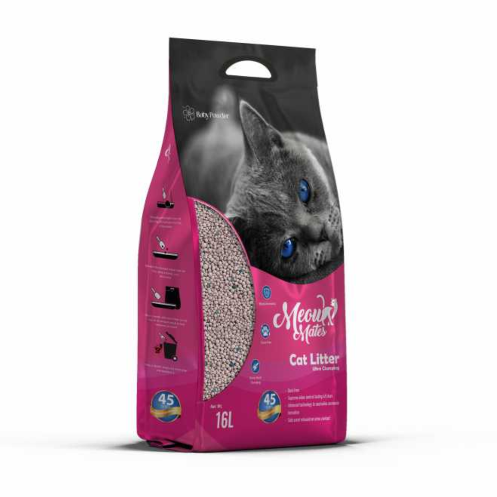 Meow Mates Bentonite Cat Litter - Baby Powder Scent 16L-10kg