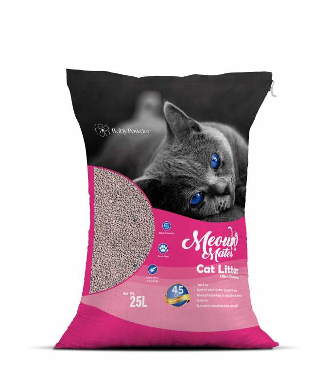 Meow Mates Bentonite Cat Litter - Baby Powder Scent 25L-20kg