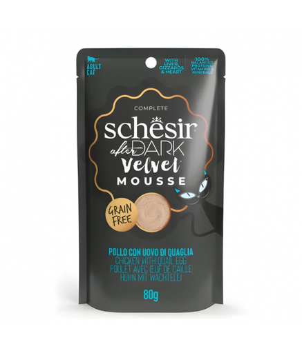 Schesir After Dark Velvet Mousse For Cat - Chicken With Quile Egg 80g (Min Order- 12 Pouch)