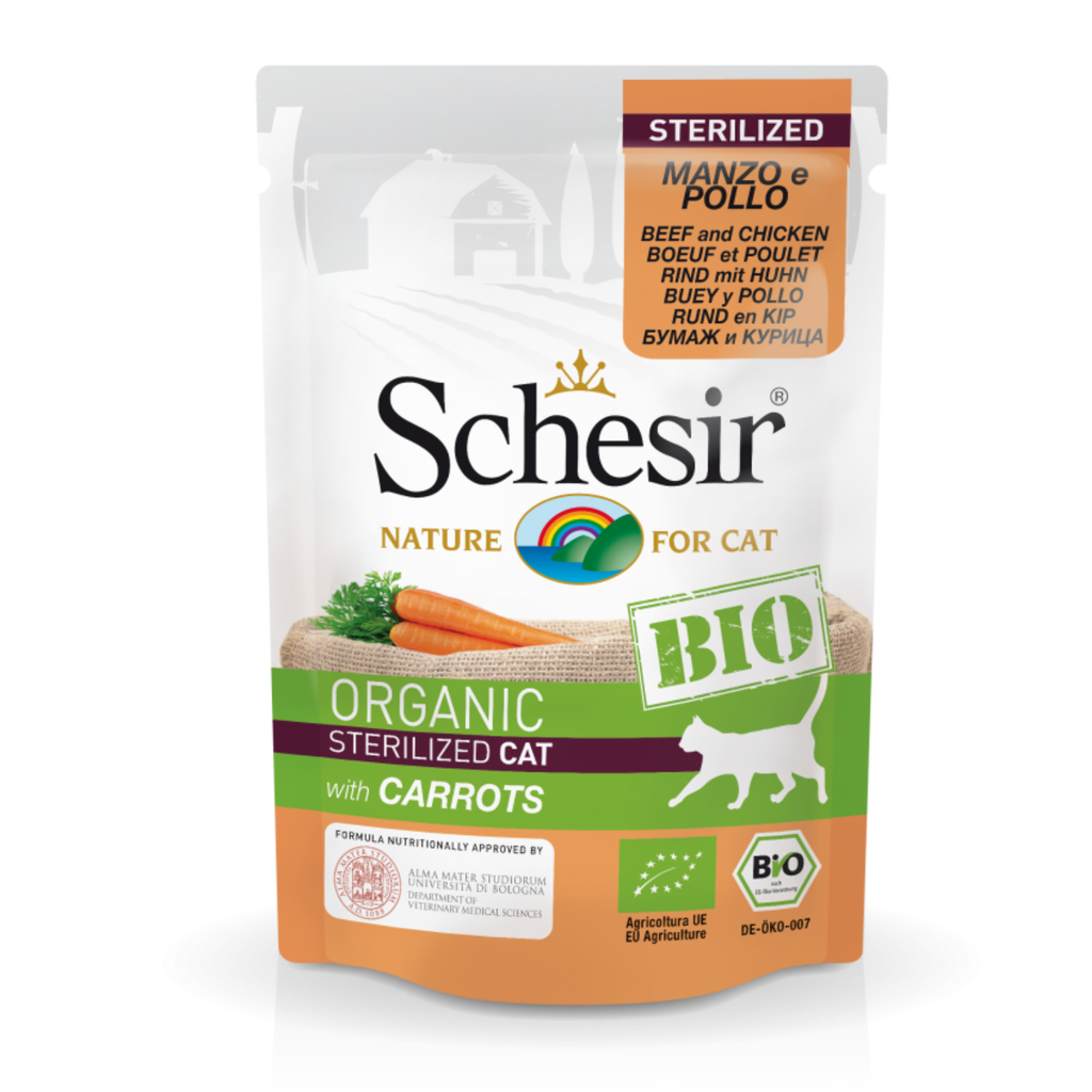 Schesir Bio Beef and Chicken With Carrots Sterilized Cat Wet Food[Weight - 85g]