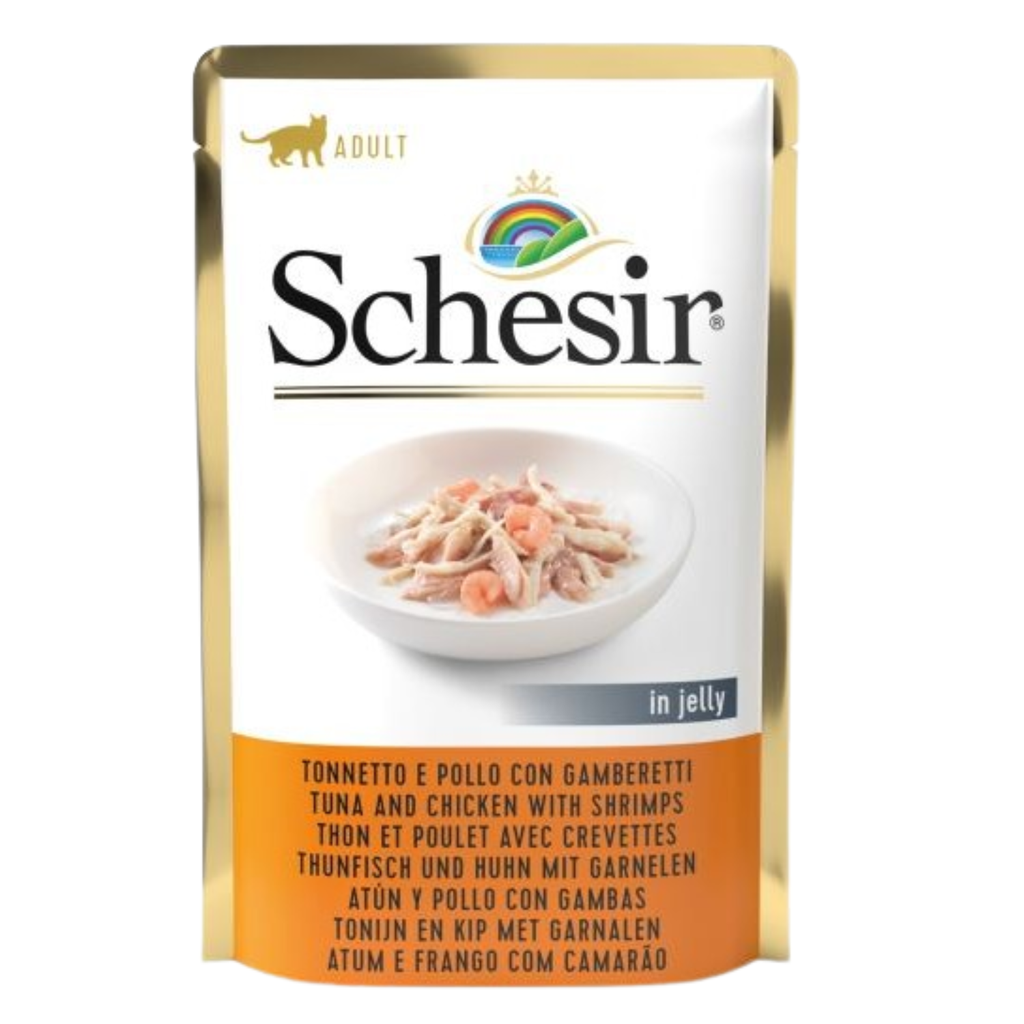 Schesir Cat Pouch Jelly Tuna Chicken Shrimps 85g (Min Order : 20pcs)