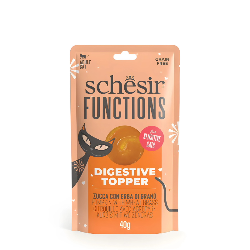 Schesir Functions Cat Pouch Digestive Topper Pumpkin With Wheat Grass 40g (Min Order- 12 Pouch)