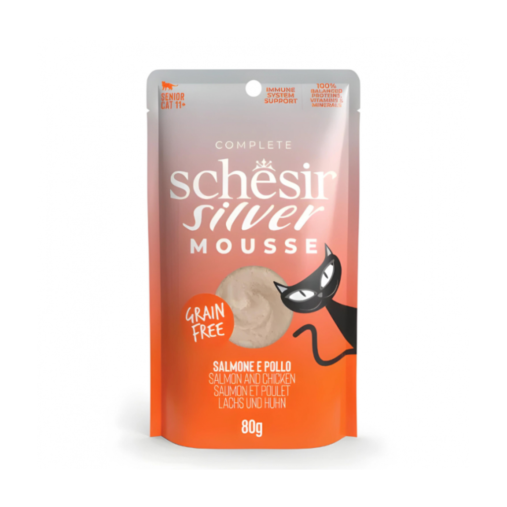 Schesir Silver Mousse Senior Cat - Salmon And Chicken 80g (Min Order- 12 Pouch)