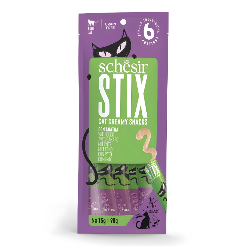 Schesir Stix Treat For Cat In Cream - Duck 6x15g (Min Order- 12 Pack)