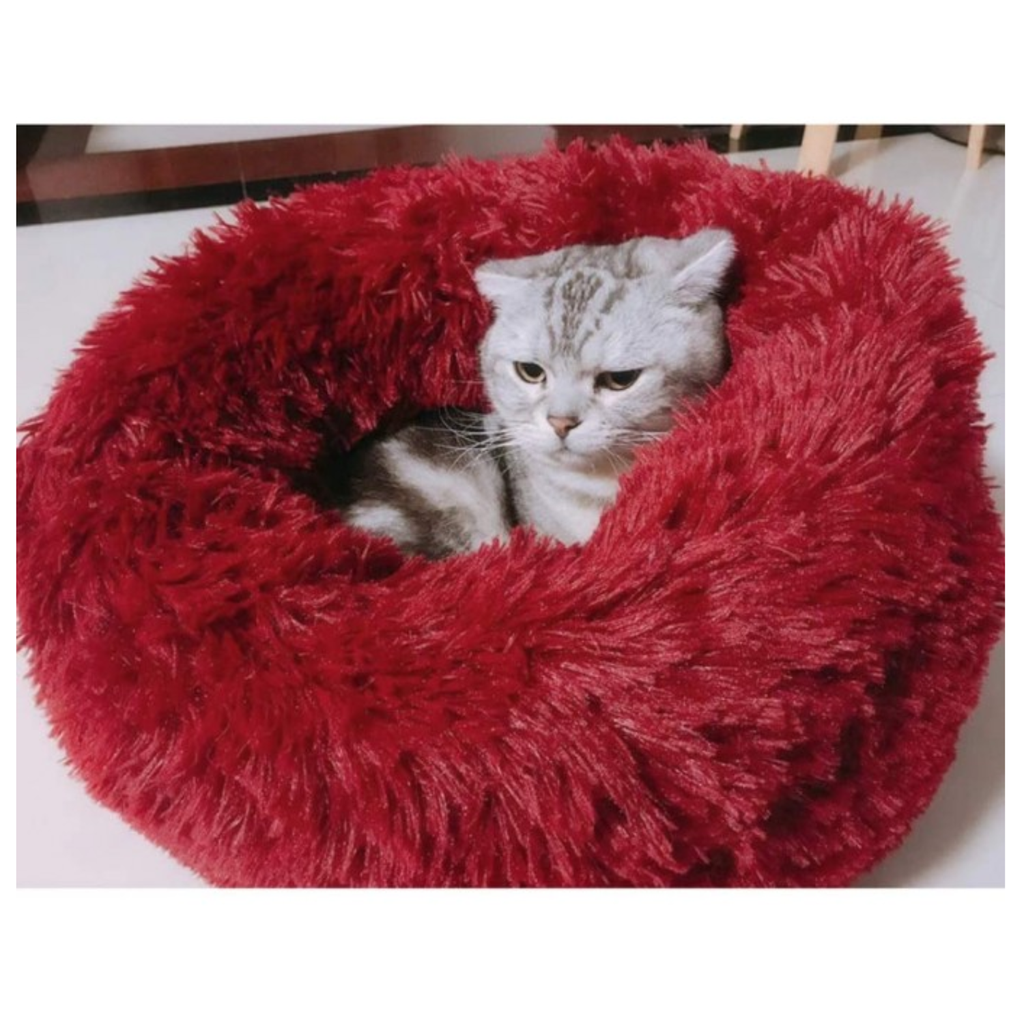 Pado Pet fluffy Donut Cushion 50 - Red [Size - M, Dimension - 50 x 20cm]