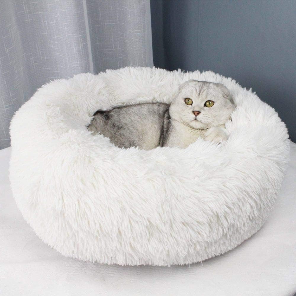 Pado Pet Fluffy Donut Cushion 60 - White [Size - L, Dimension - 60 x 20cm]