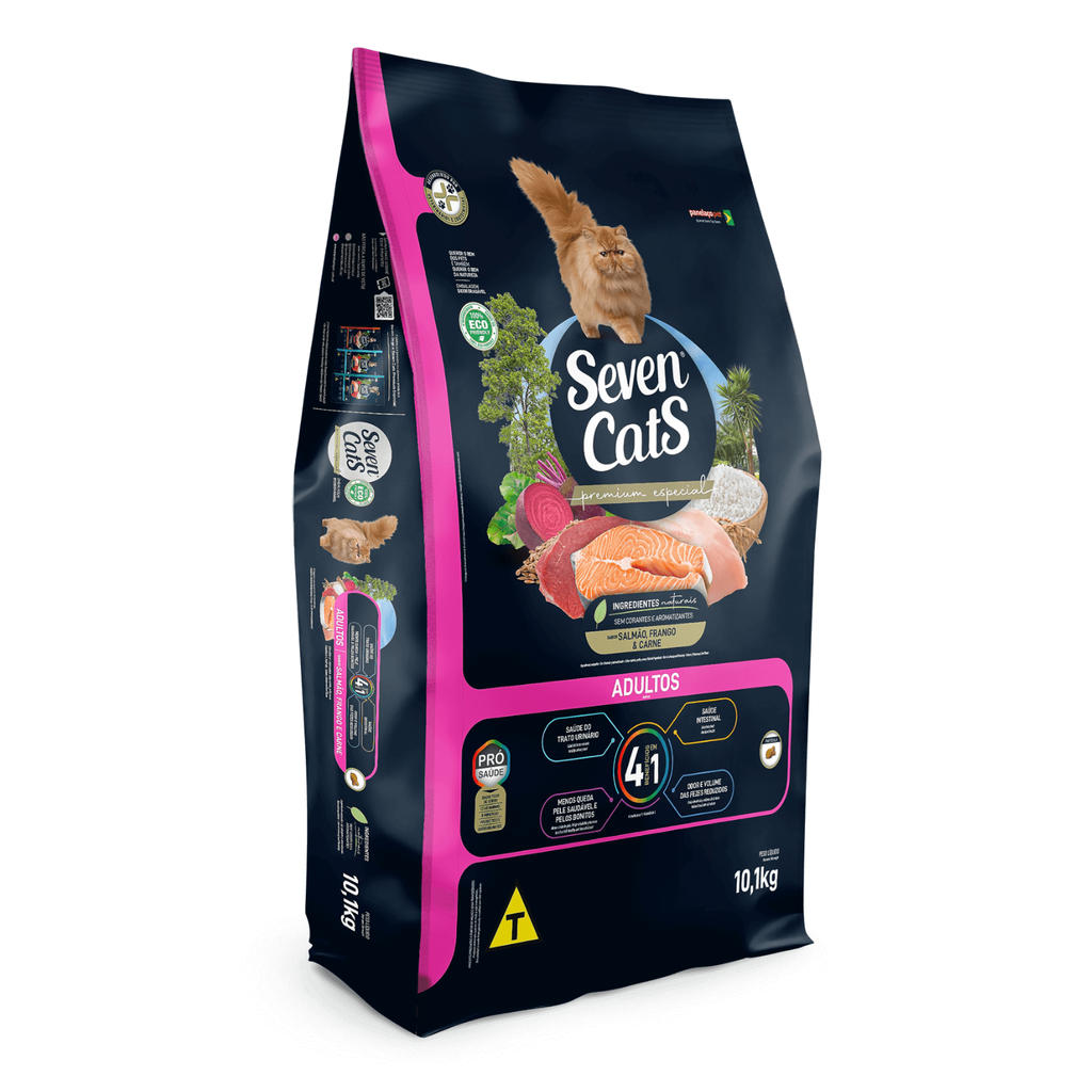 Seven Cats Cat Food For Adult 4in1 - Meat,Salmon & Chicken 10kg+100g