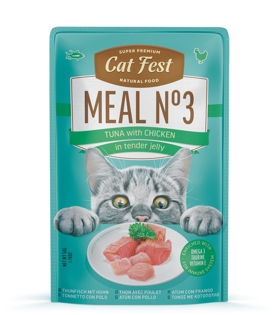 Cat Fest Meal No 3 Cat Food in Jelly-Tuna With Chicken 50g [Minimum Order:12pcs]