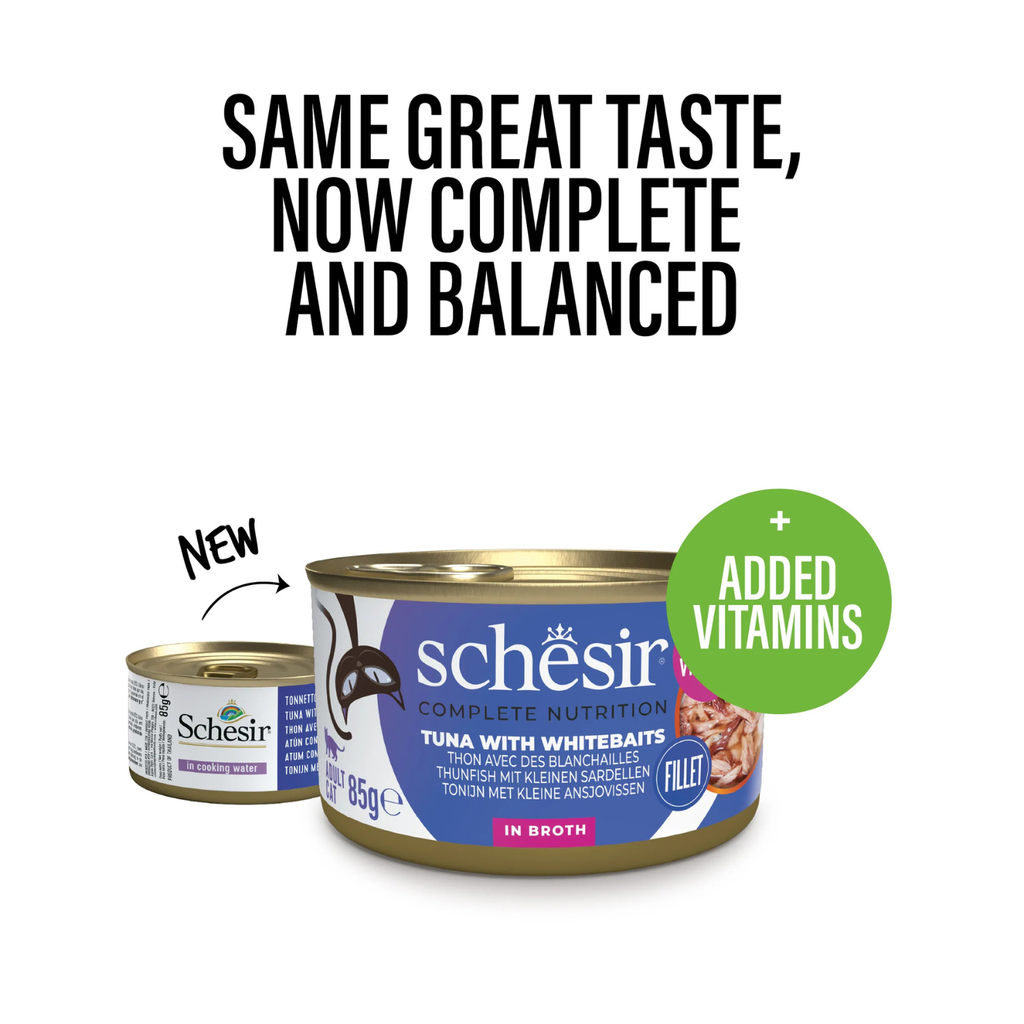Schesir Complete & Balanced Nutrition Wet Cat Food in Broth Can- Tuna With Whitebait 85g [MOQ:12pcs]