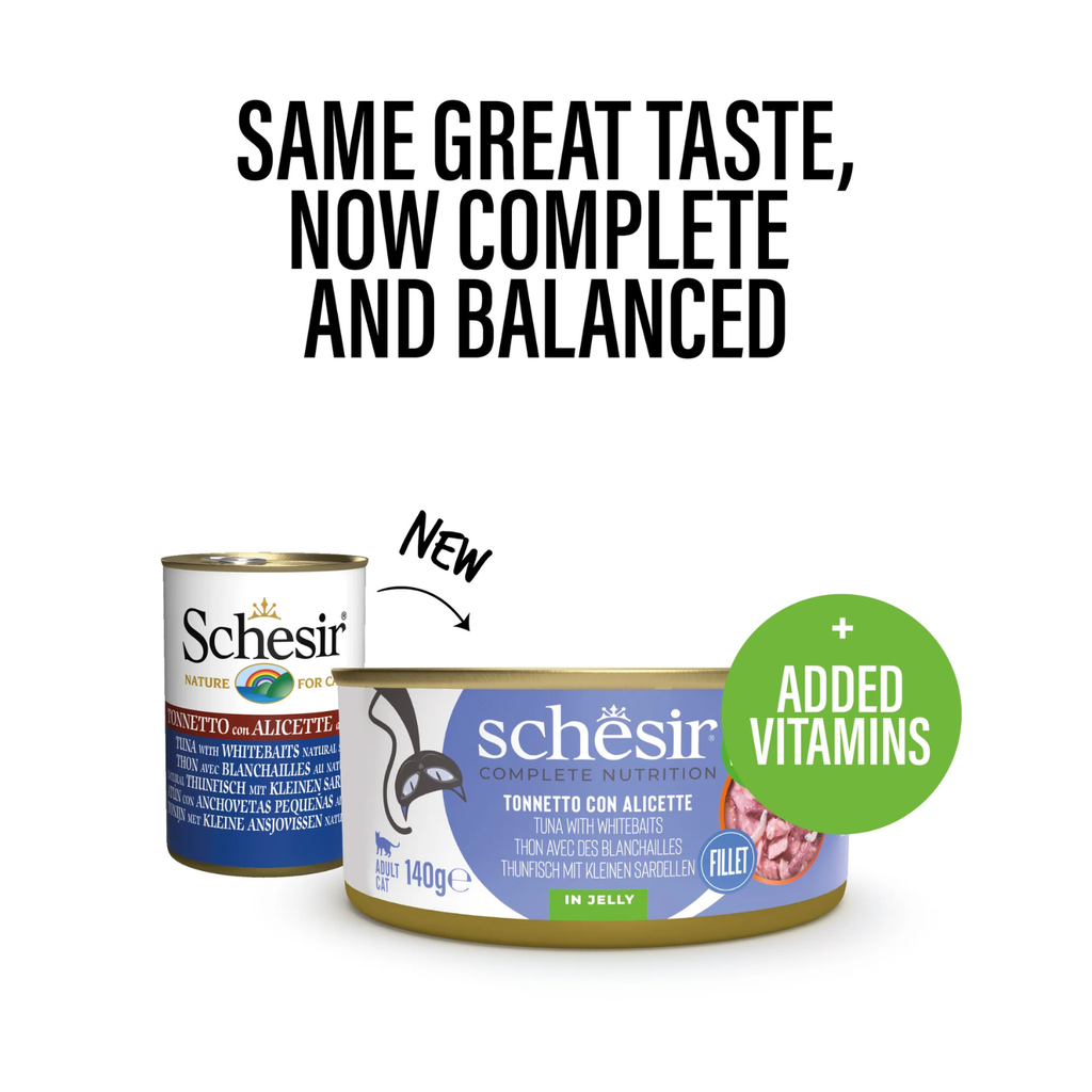 Schesir Complete & Balanced Nutrition Wet Cat Food in Jelly Can- Tuna With Whitebait 140g [MOQ:8pcs]