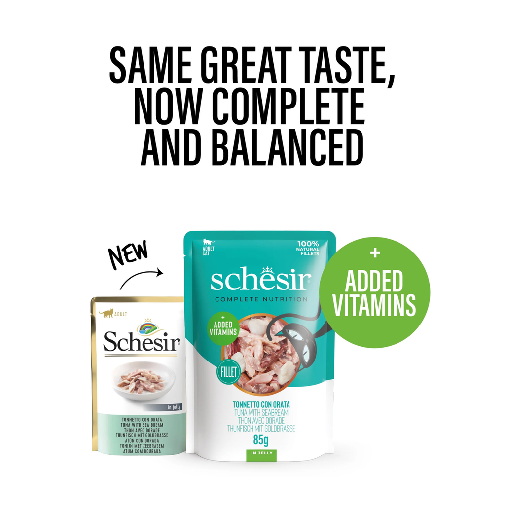 Schesir Complete & Balanced Nutrition Wet Cat Food in Jelly Pouch- Tuna With Seabreem 85g [MOQ:12pcs]