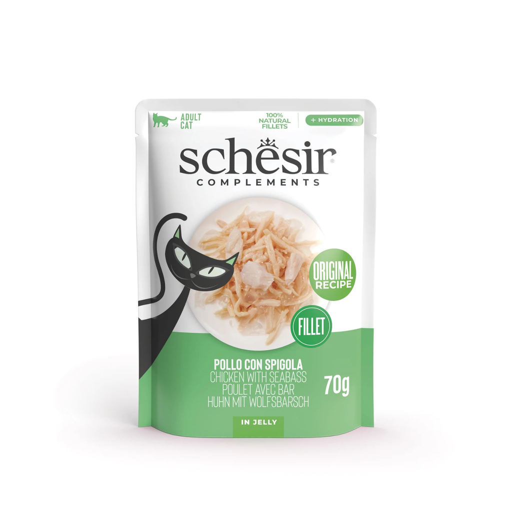 Schesir Complements Cat Wet Food  in Jelly Pouch- Chicken With Seabass 70g [MOQ:12pcs]