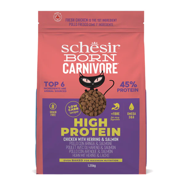 Schesir Born Carnivore Grain Free Oven Baked Dry Food [High-Protein] For Cat - Chicken with Herring & Salmon  1.25kg