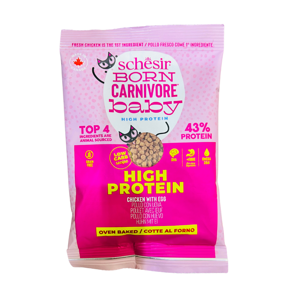 Schesir Born Carnivore Oven Baked Cat Dry Food For Kitten -Chicken With Egg 80g [Sample]