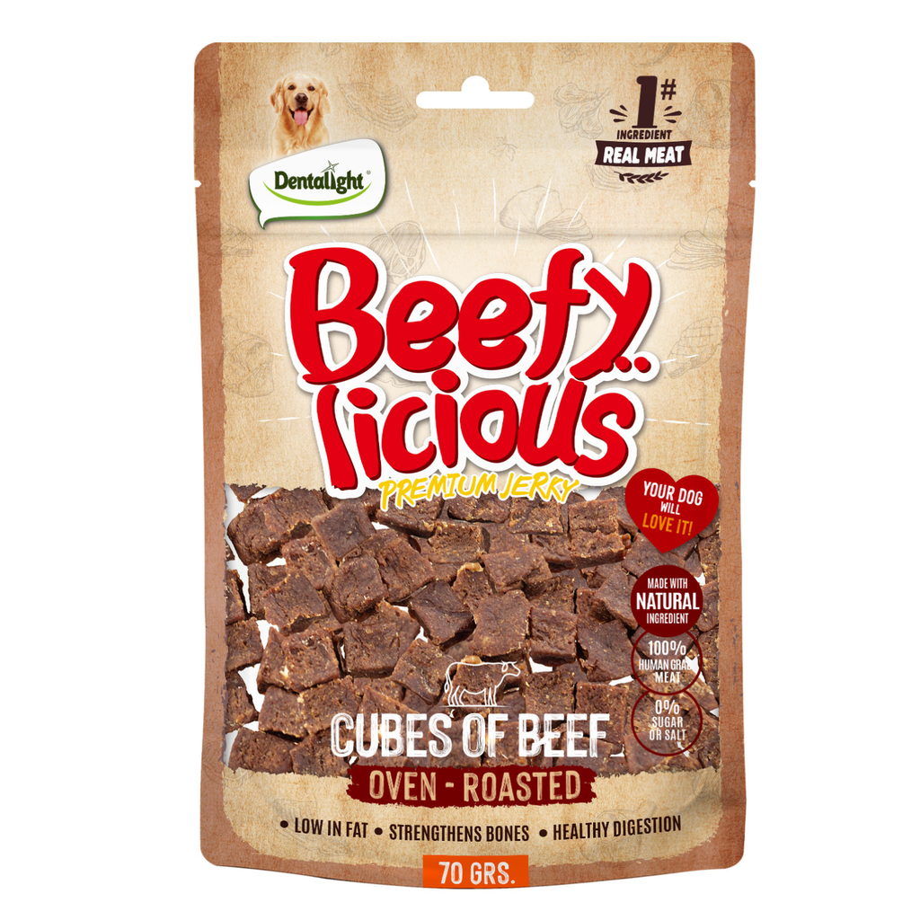 Dentalight Beefy Licious Jerky Treats For Dogs-Cube of Beef 70g