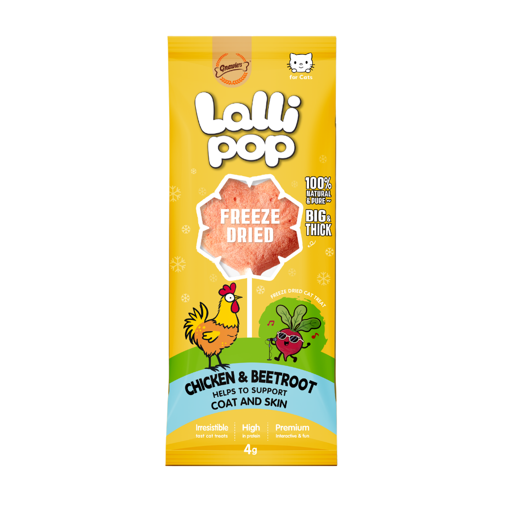 Gnawlers Freeze Dried Lollipop Cat Treat -Chicken & Beetroot 4g x15pcs-Coat & Skin Support [Display Box]
