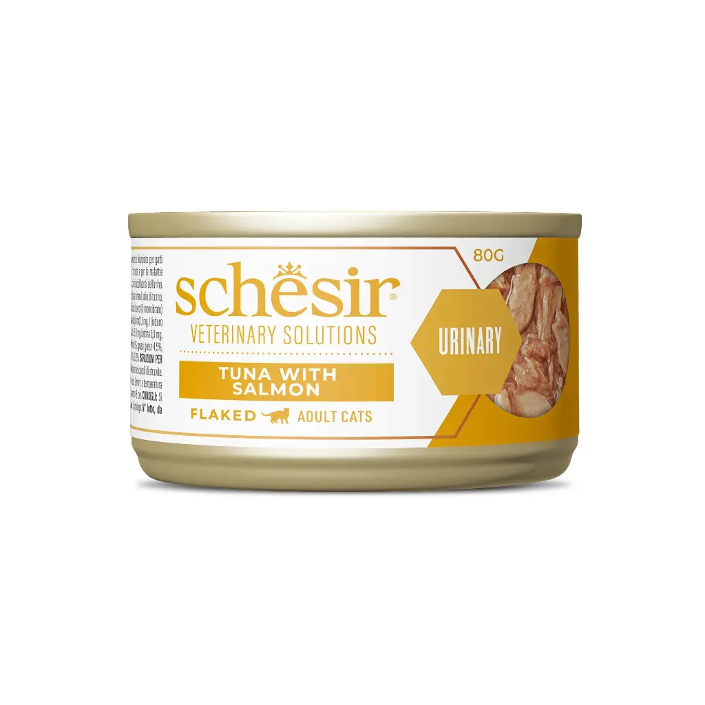Schesir Veterinary Solutions-Urinary-Can For Cat-Wholefood Flaked-Tuna With Salmon 8x80g